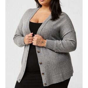 🆕 Boyfriend Cardigan Drop Shoulder Sweater Gray Grey 00 M L 10 NWT Torrid New!